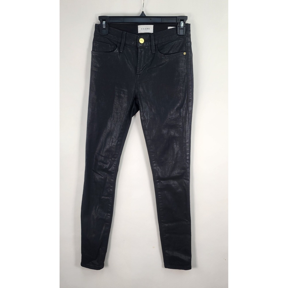 Frame Le Skinny Jeans Women's 25 Black Coated Mid Rise $258 - Picture 1 of 12